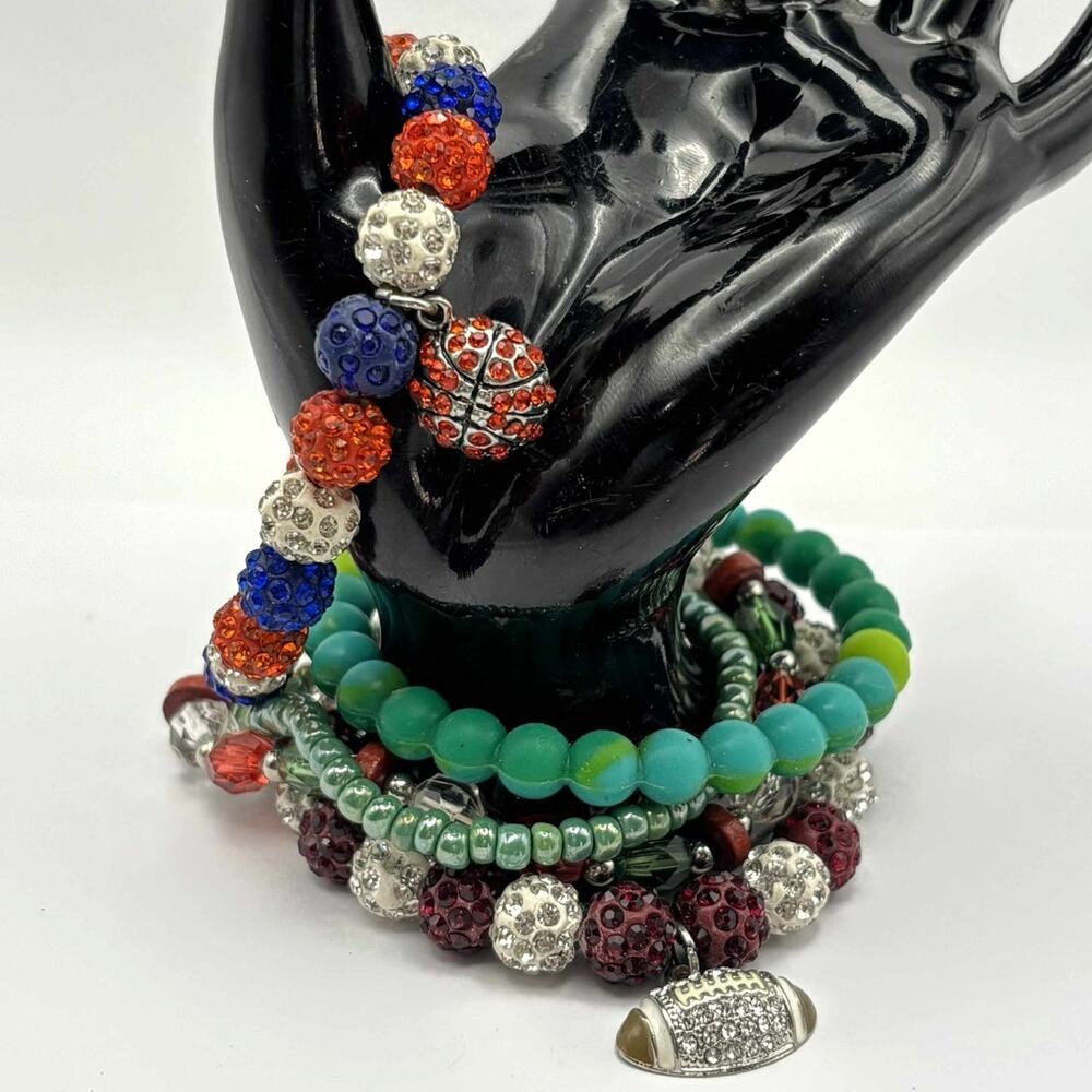 Blue Basketball & Football Bracelet Bundle